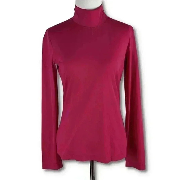 New St. John top size S Cosmo pink long sleeve mock turtleneck stretch career - Picture 1 of 12